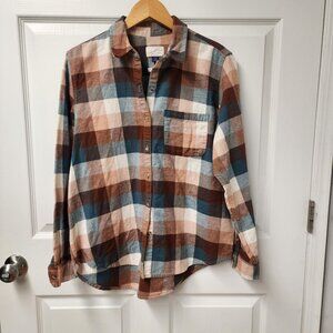 Universal Threads, Womens Flannel Plaid Brown Blue Plaid button down, Size Med